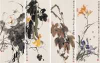 韩敏 甲申（2004）年作 花卉蜂蝉（四幅） 镜心